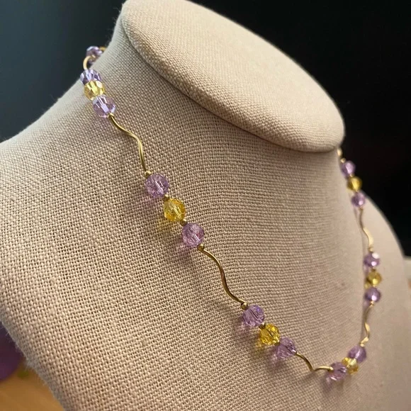 Beautiful 14K yellow gold amethyst and citrine necklace - 10 g total - Picture 4 of 10